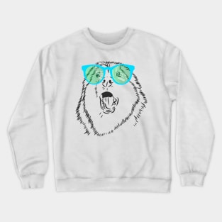 happy surprising husky dog with rainbow glasses Crewneck Sweatshirt